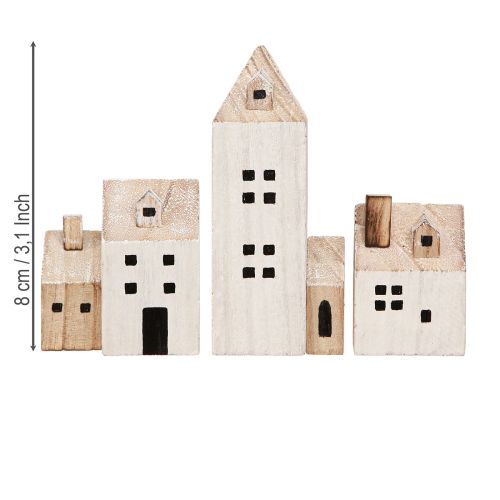 Artikel Mini julelandsby trædekoration hvid naturfarvet H13/7cm 6 stk
