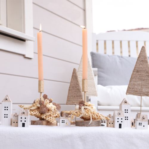 Artikel Mini julelandsby trædekoration hvid naturfarvet H13/7cm 6 stk
