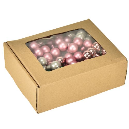 Artikel Mini julekugler glas spejl bær pink creme Ø20mm 140 stk