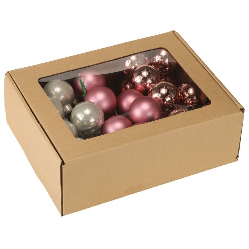 Artikel Mini julekugler glas lyserød grå tråd Ø40mm 32 stk
