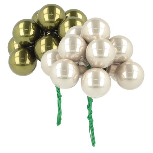 Floristik24 Mini julekugler på trådglas creme sølv 2,5 cm 140 stk