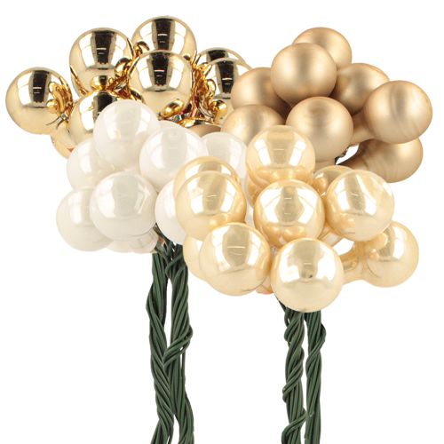Floristik24 Mini julekugler på ståltråd guld, creme Ø1,5 cm 140 stk