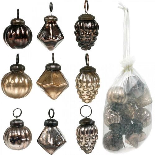 Floristik24 Mini julekugler, diamant / kugle / kegle, glas vedhæng mix antik look Ø3–3,5 cm H4,5–5,5 cm 9 stk.