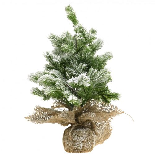 Artikel Mini juletræ i sæk snedækket Ø25cm H42cm