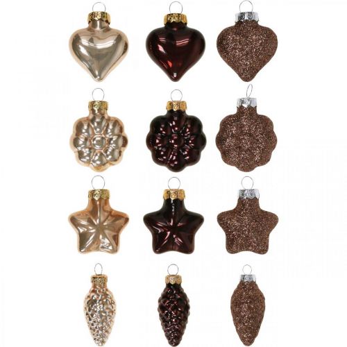 Floristik24 Mini juletræsdekoration mix glas brun sorteret 4cm 12stk