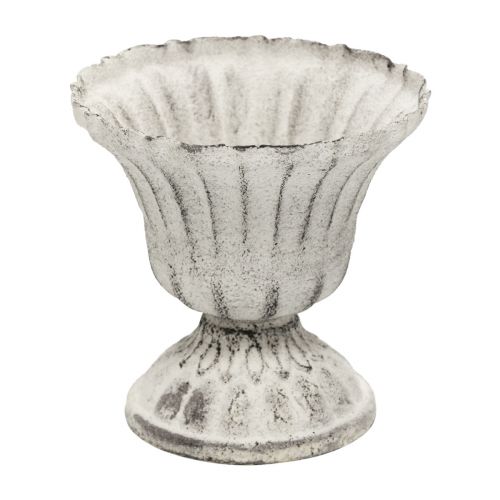 Floristik24 Mini Kop Vase Metal Kalk Hvid Grå Antik Ø8cm H8cm