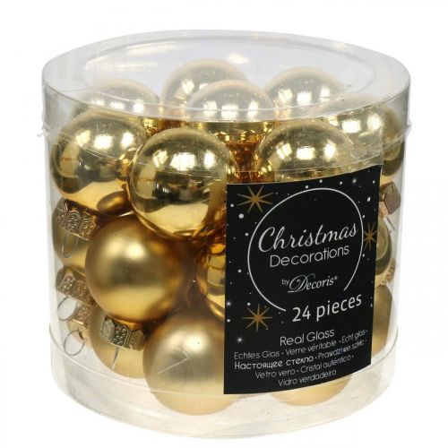 Artikel Mini julekugler glas guld Ø2,5cm 24 stk