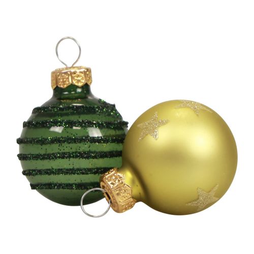 Floristik24 Mini julekugler glas grøn guld glaskugler Ø3cm 9 stk