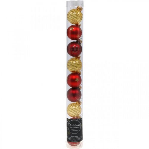 Floristik24 Mini julekugler rød/gul blanding ægte glas Ø3cm 9stk
