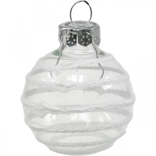 Artikel Mini julekugler hvid, sølv ægte glas Ø3cm 9 stk