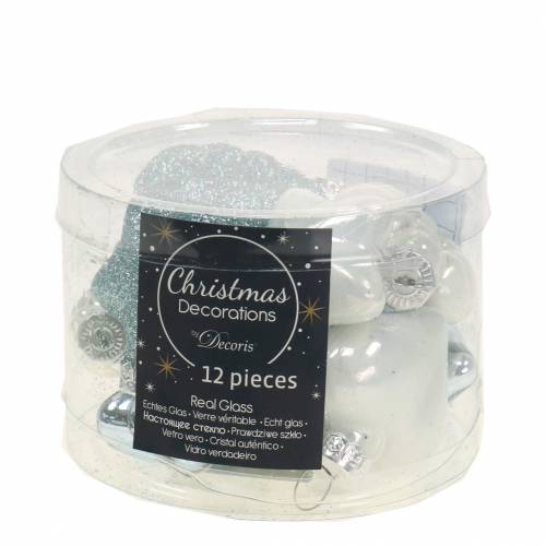 Floristik24 Mini juletræspynt blandet assorteret glas hvid, blå 12stk