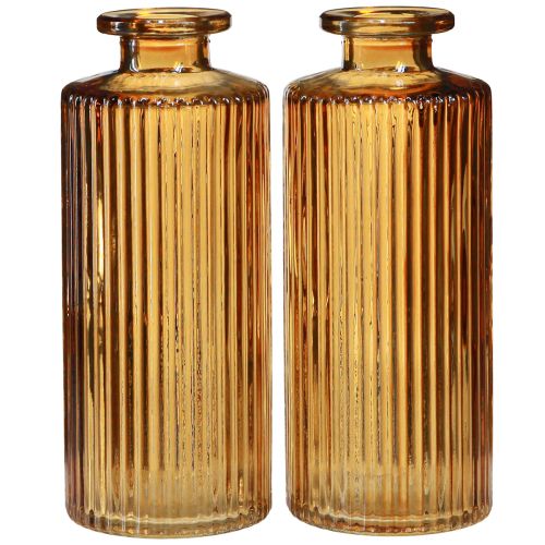 Artikel Minivaser af orange glas med riller dekor H13cm 6 stk