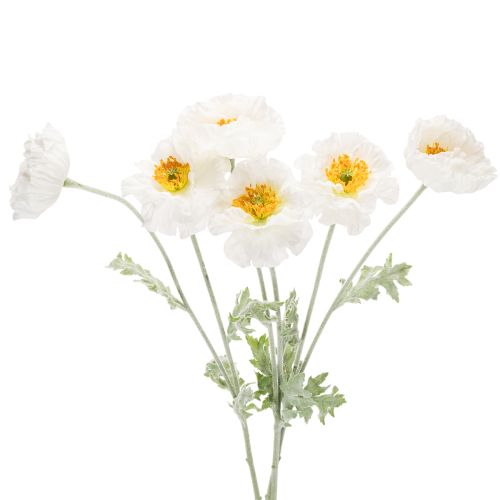Kunstig valmue, hvid, lang stilk, 78 cm, 3 stk. købe | Floristik24.dk