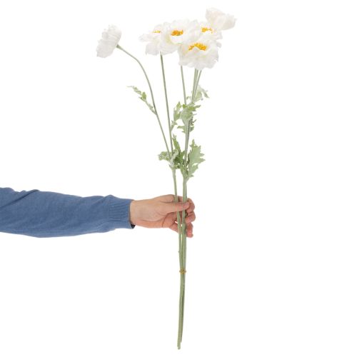 Kunstig valmue, hvid, lang stilk, 78 cm, 3 stk. | Floristik24.dk