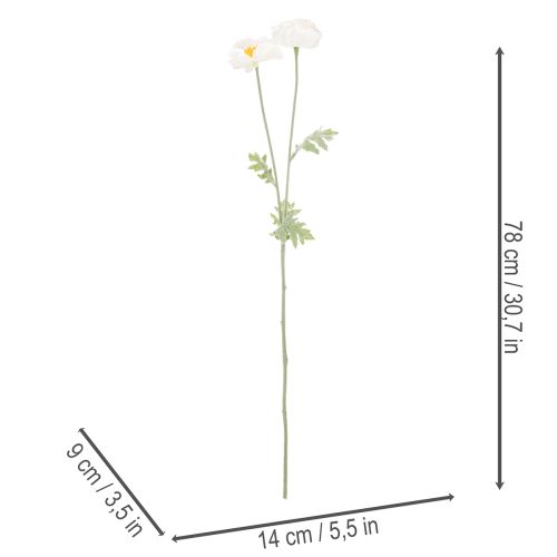 Kunstig valmue, hvid, lang stilk, 78 cm, 3 stk. | Floristik24.dk