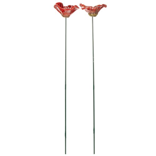 Artikel Havepæl valmue keramik, usædvanligt design til blomsterbede, 52 cm, 2 stk.