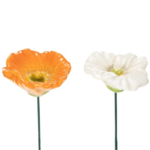 Havepæl valmueblomst keramisk dekoration til forårshavedesign 32 cm 6 stk.