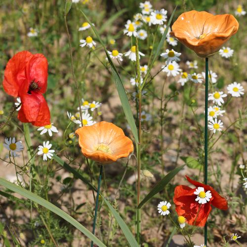 Artikel Valmuepæl, keramisk blomst, kærligt detaljeret, til elegante havedetaljer, 42 cm, 4 stk.