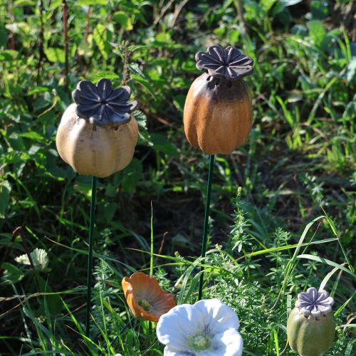 Artikel Havepæl med valmuefrøkapsel til stilfuldt havedesign, blomsterbed eller altan, 60 cm, 2 stk.