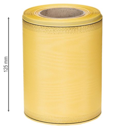 Artikel Moiré kransbånd, gul med guldkant, 125 mm x 25 m - Højkvalitets sørgebånd, dekorativt bånd, sløjfebånd