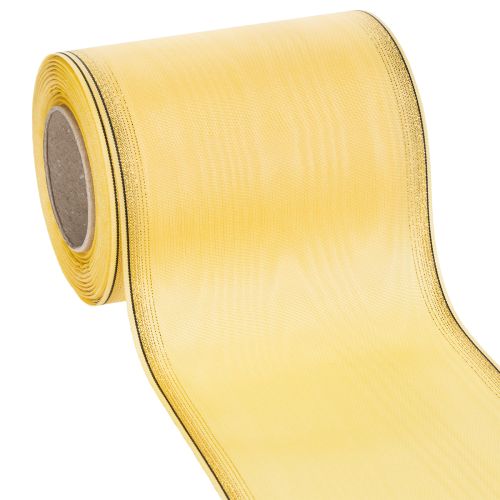 Floristik24 Moiré kransbånd, gul med guldkant, 125 mm x 25 m - Højkvalitets sørgebånd, dekorativt bånd, sløjfebånd
