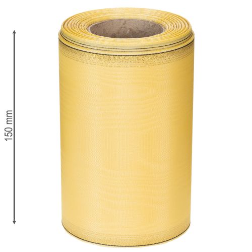 Artikel Moiré kransbånd, gul med guldkant, dekorativt blomsterbånd, acetat/polyester, 150 mm x 25 m