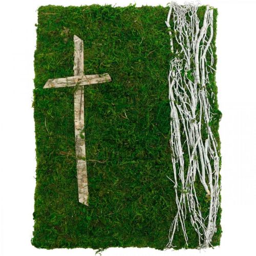 Mosebillede vinstokke og kors til gravopstilling grøn, hvid 40 × 30cm