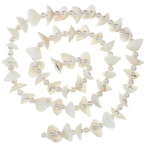 Shell krans med perler hvid 100 cm