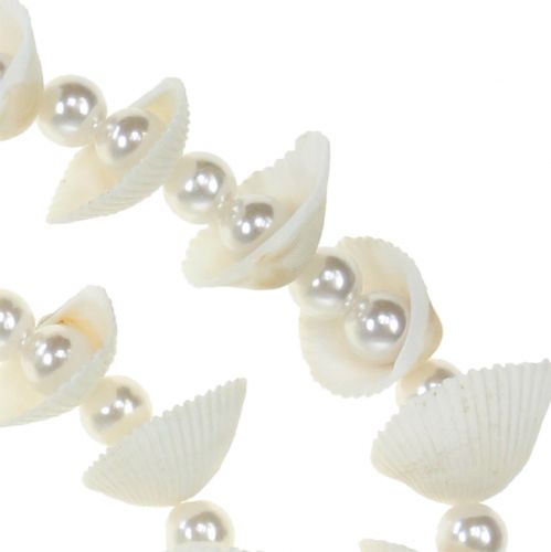 Shell krans med perler hvid 100 cm