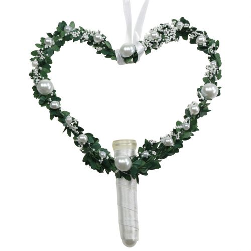 Floristik24 Myrtle hjerte med bånd, perler, rør hvid 4stk