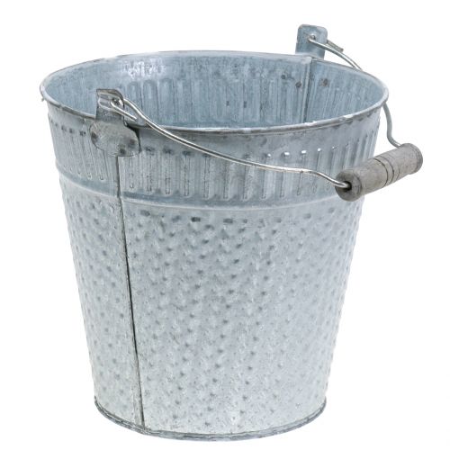 Floristik24 Zink spand med vævet mønster grå, hvidvasket Ø18cm H17,5cm