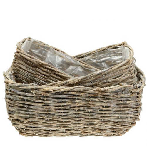 Floristik24 Rektangulær plantekurv naturhvidvasket L33cm, sæt med 3