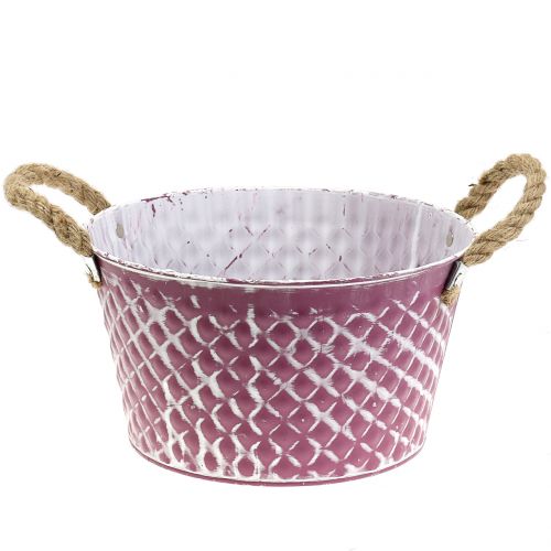Zinkskål diamant med reb håndtag lilla hvidvasket Ø24.5cm H14cm