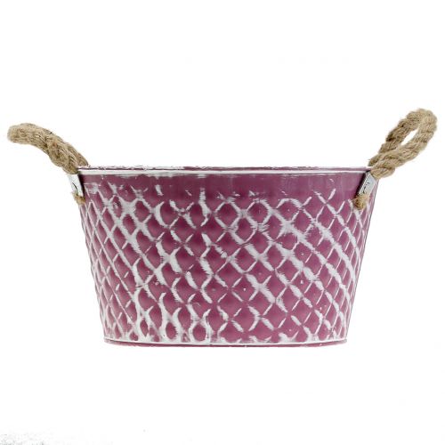 Artikel Zinkskål diamant med reb håndtag lilla hvidvasket Ø24.5cm H14cm