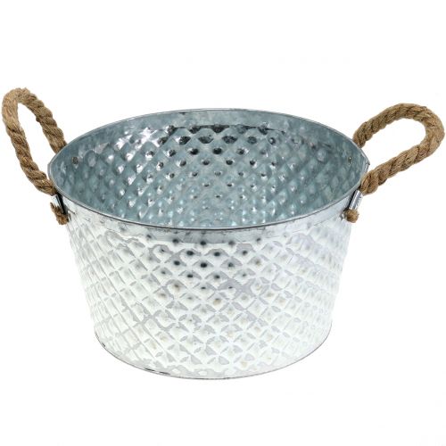 Artikel Zink skål rund med reb håndtag Ø28cm H16cm