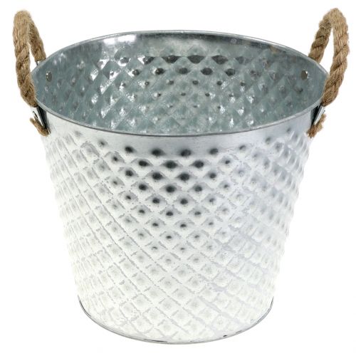 Artikel Zink gryde diamant med reb håndtag vasket hvid Ø24,5cm H21cm