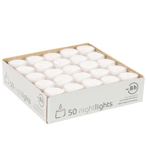 Natlys Fyrfadslys Hvide i Plastbakke 8 Timer 50 Stk. | Floristik24.dk