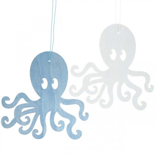 Floristik24 Blæksprutte til at hænge blå, hvid træ blæksprutte Maritim sommerdekoration 8stk