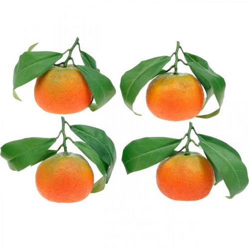 Floristik24 Dekorative frugter, appelsiner med blade, kunstige frugter H9cm Ø6,5cm 4stk