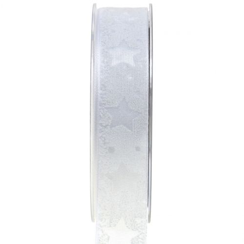 Organza bånd med stjernemotiv hvid 25mm 15m | Floristik24.dk