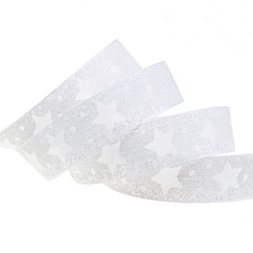 Organza bånd med stjernemotiv hvid 25mm 15m | Floristik24.dk