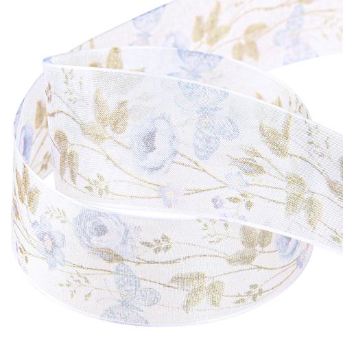 Artikel Organza bånd blomster blåt pyntebånd organza stof 40mm 15m