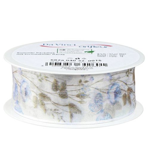 Artikel Organza bånd blomster blåt pyntebånd organza stof 40mm 15m