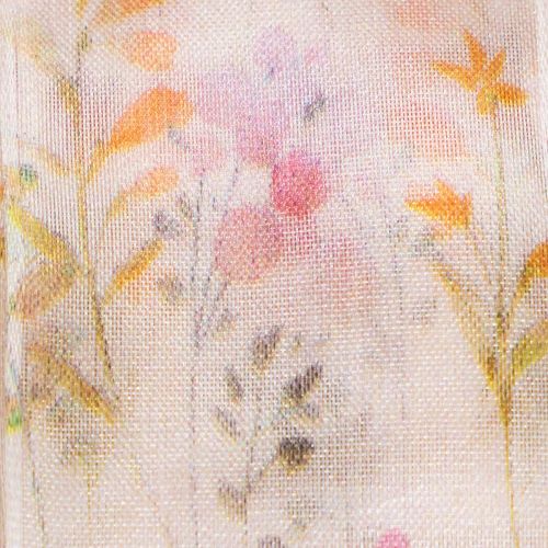 Artikel Organzabånd, chiffonbånd, blomster, orange/pink, 40 mm, 15 m