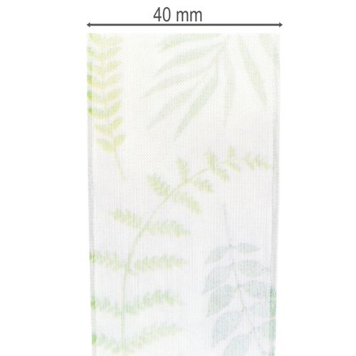 Artikel Organzabånd, chiffonbånd, grønt med bladranker, 40 mm bredt, 15 m langt