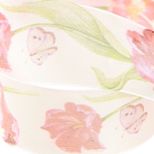 Artikel Organza bånd chiffon bånd papegøje tulipaner rød 40mm 18m