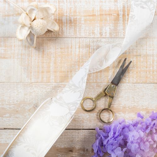 Artikel Organzabånd, cremefarvet, dekorativt bånd med hjerter, 40 mm bredt, 15 m langt