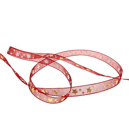 Artikel Organza bånd mørkerød med stjerner 15mm 20m