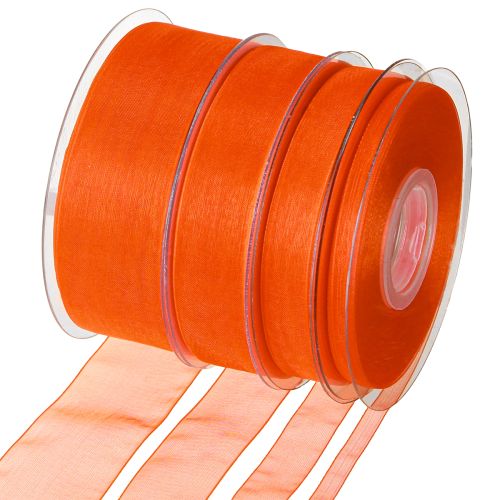 Organzabånd gavebånd orange båndkant 50m