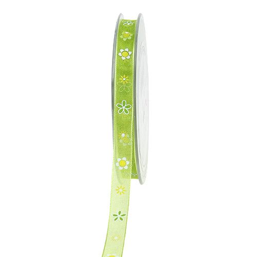 Floristik24 Organza båndgrøn med mønster 10mm 20m
